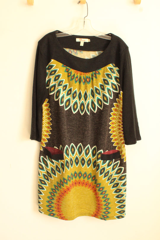 Aryeh Green and Gray Printed Sweater Dress with Pockets | XXL