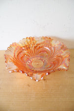 Imperial Marigold Carnival Iridescent Glass Embossed Ruffled Edge Bowl