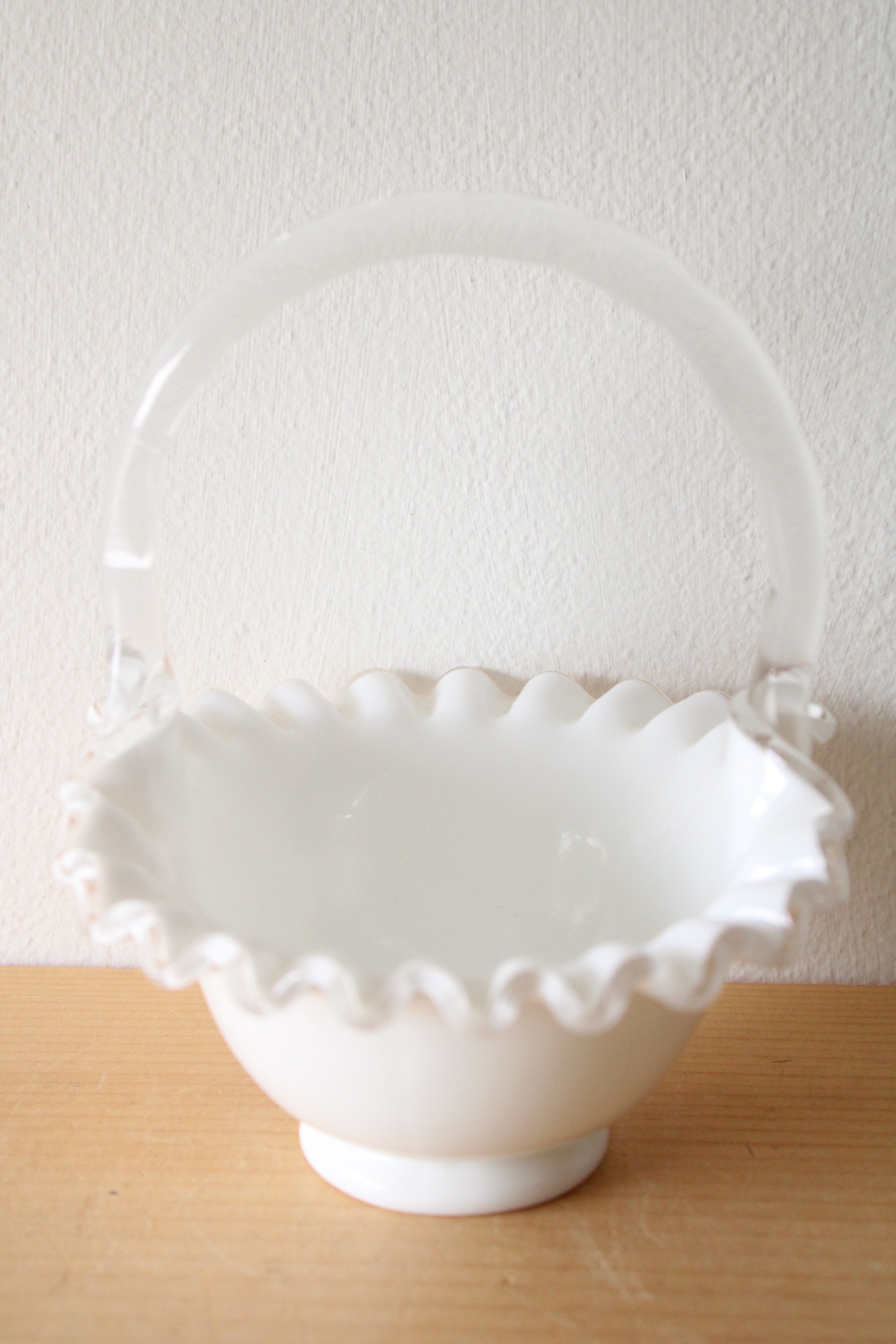 Fenton Milk Glass Scalloped Basket Candy Dish