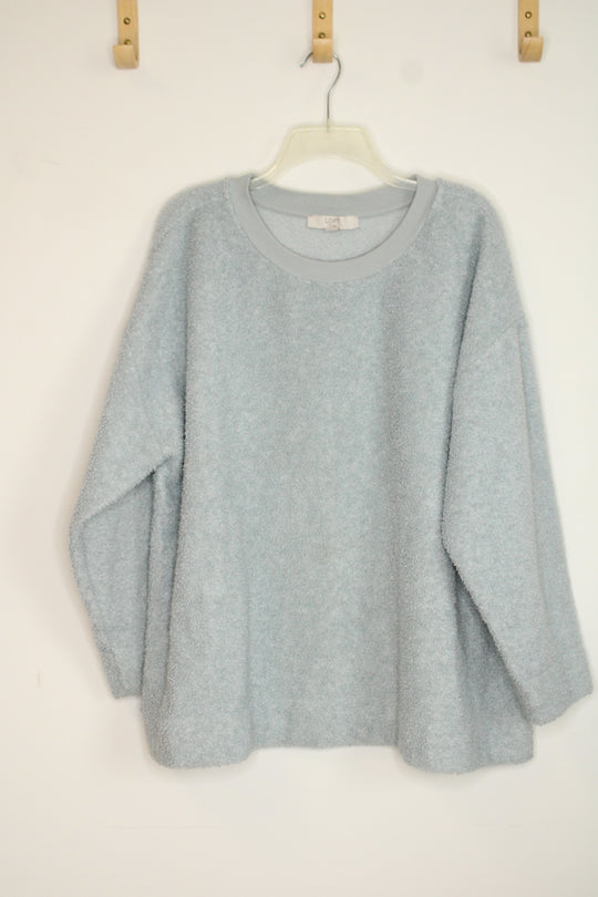 Loft Plus Light Blue Faux Sherpa Crewneck Sweatshirt | 20/22