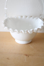 Fenton Milk Glass Scalloped Basket Candy Dish