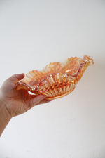 Imperial Marigold Carnival Iridescent Glass Embossed Ruffled Edge Bowl