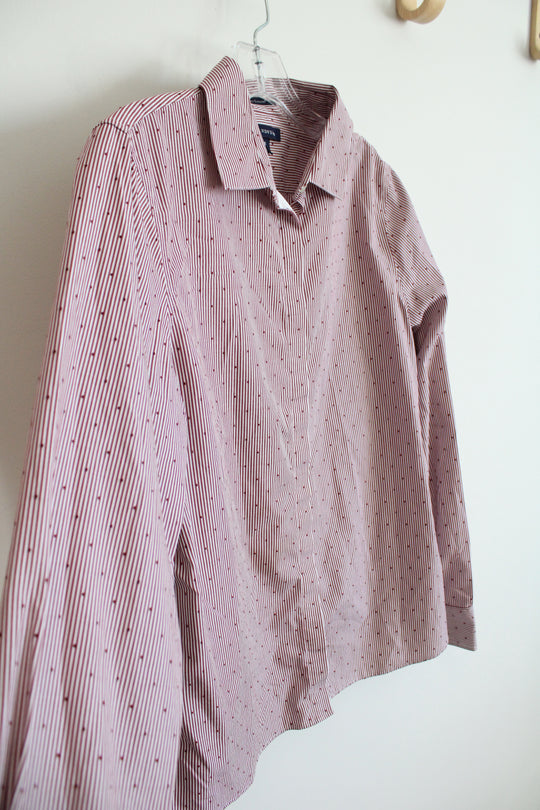 Lands' End Red & White Striped Dotted Button Down Top | 10