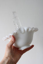 Fenton Milk Glass Scalloped Basket Candy Dish