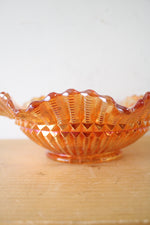 Imperial Marigold Carnival Iridescent Glass Embossed Ruffled Edge Bowl