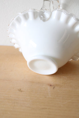 Fenton Milk Glass Scalloped Basket Candy Dish