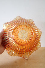 Imperial Marigold Carnival Iridescent Glass Embossed Ruffled Edge Bowl