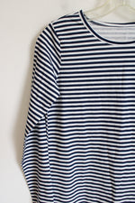 Children's Place Navy Blue White Striped Long Sleeved Cotton Shirt | Youth XL (16)