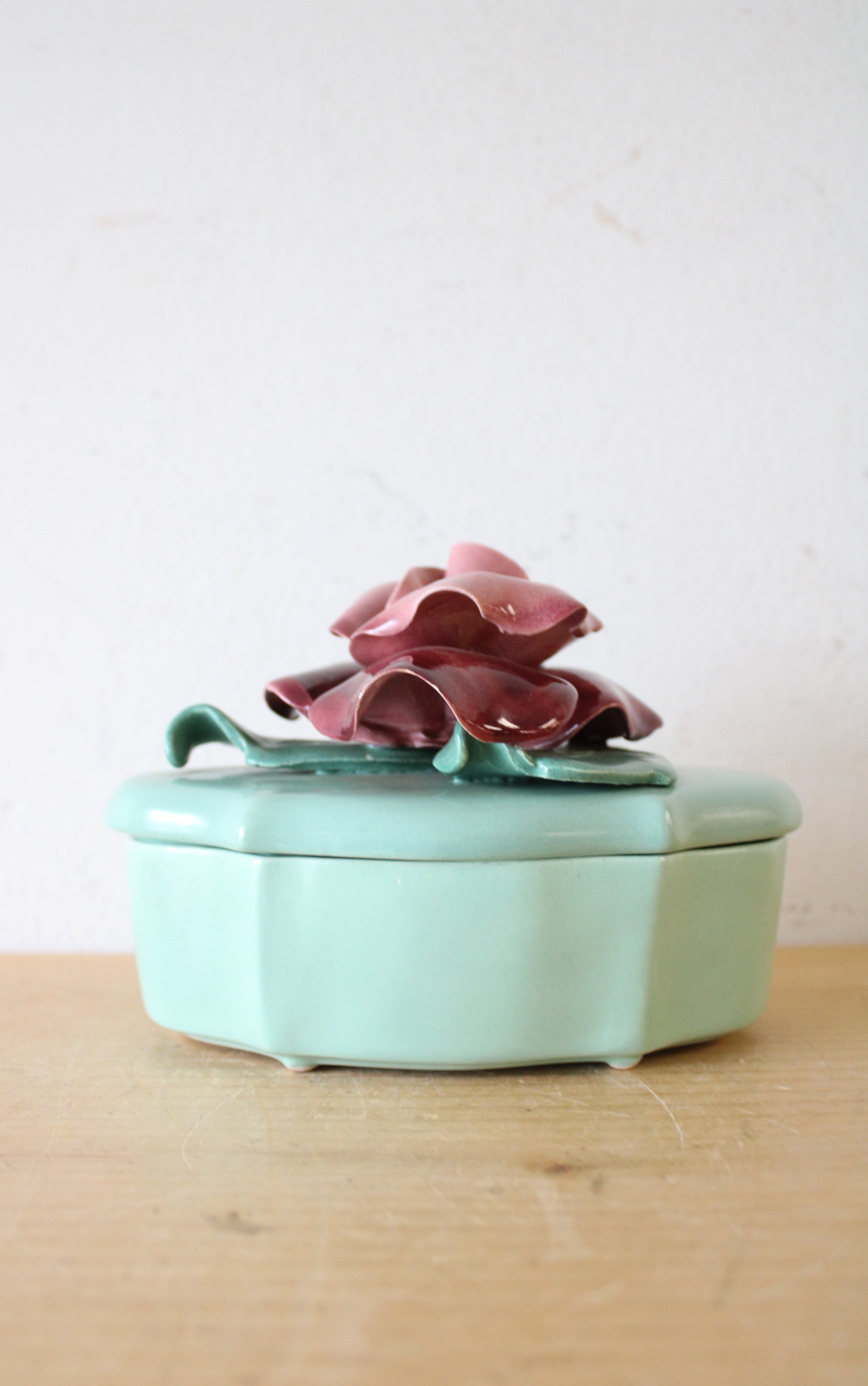 Vintage Johannes Brahm Rose Ceramic Green Trinket Dish