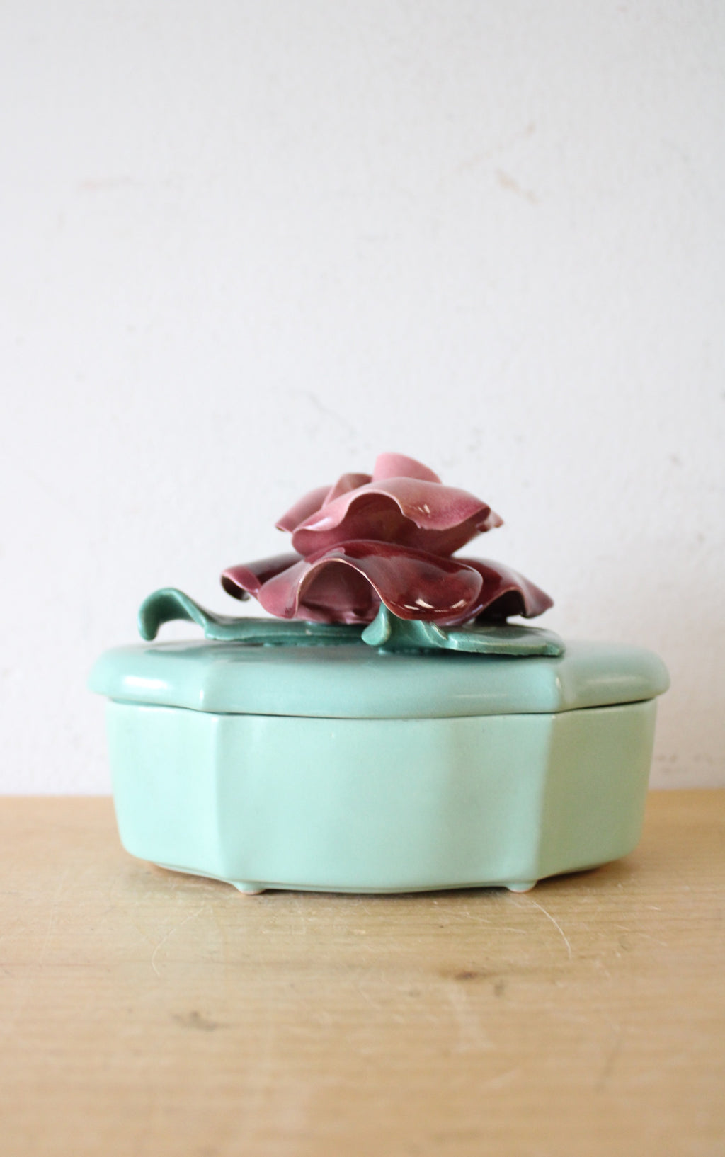 Vintage Johannes Brahm Rose Ceramic Green Trinket Dish