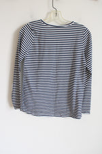 Children's Place Navy Blue White Striped Long Sleeved Cotton Shirt | Youth XL (16)