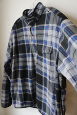 Chaps Gray Blue & Black Plaid Fleece 1/4 Button Jacket | L