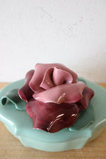 Vintage Johannes Brahm Rose Ceramic Green Trinket Dish