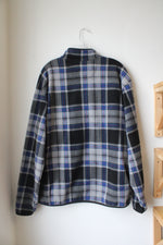 Chaps Gray Blue & Black Plaid Fleece 1/4 Button Jacket | L