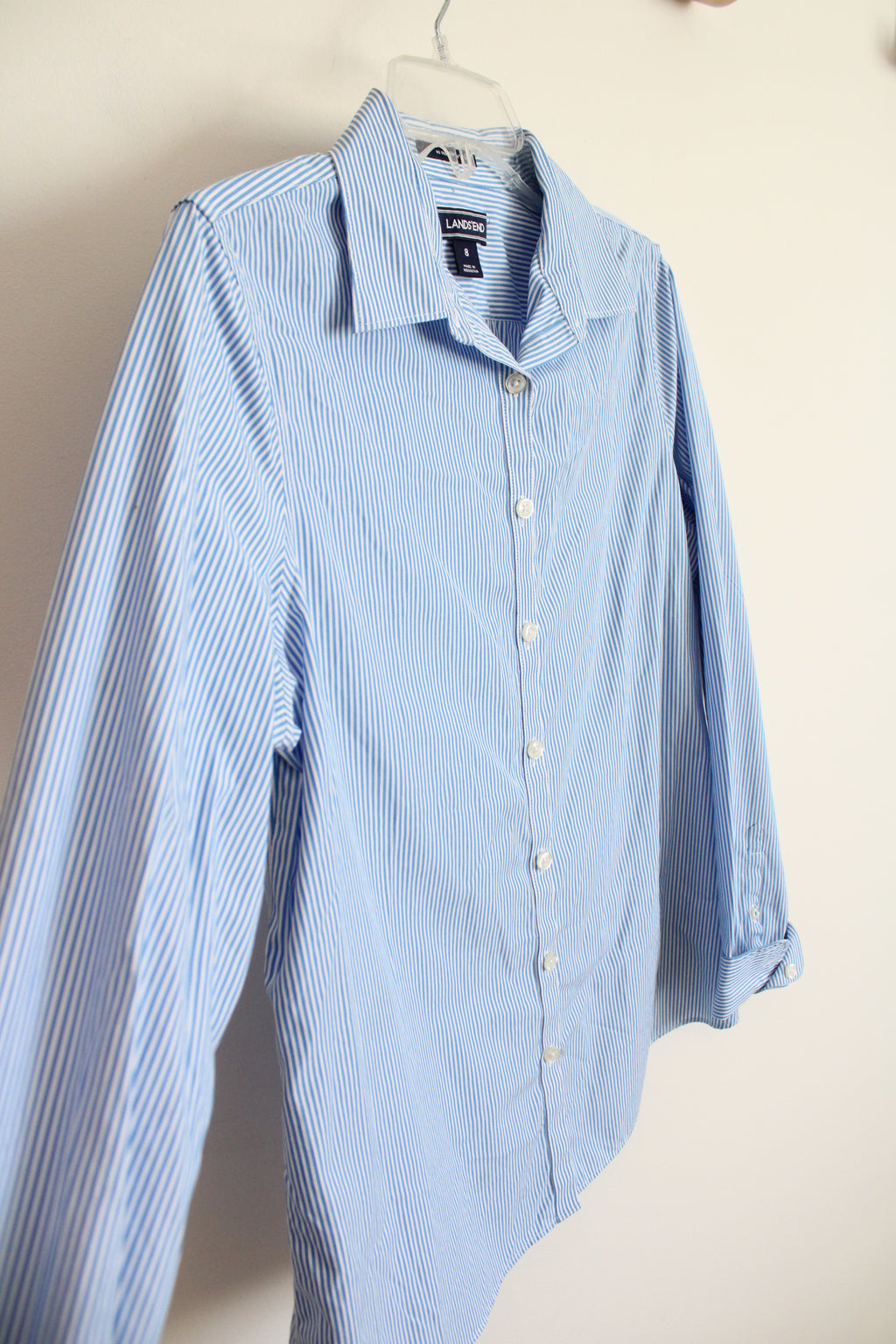 Lands' End Blue & White Striped Button Down Top | 8