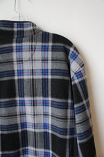 Chaps Gray Blue & Black Plaid Fleece 1/4 Button Jacket | L