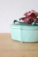Vintage Johannes Brahm Rose Ceramic Green Trinket Dish
