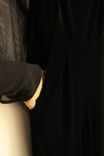 Calvin Klein Black Velvet Off Shoulder Jumpsuit with Pockets and Sheer 3/4 Sleeves | 8