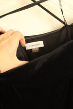 Calvin Klein Black Velvet Off Shoulder Jumpsuit with Pockets and Sheer 3/4 Sleeves | 8