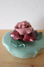 Vintage Johannes Brahm Rose Ceramic Green Trinket Dish