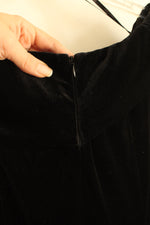 Calvin Klein Black Velvet Off Shoulder Jumpsuit with Pockets and Sheer 3/4 Sleeves | 8