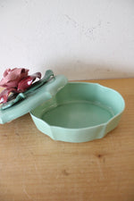 Vintage Johannes Brahm Rose Ceramic Green Trinket Dish