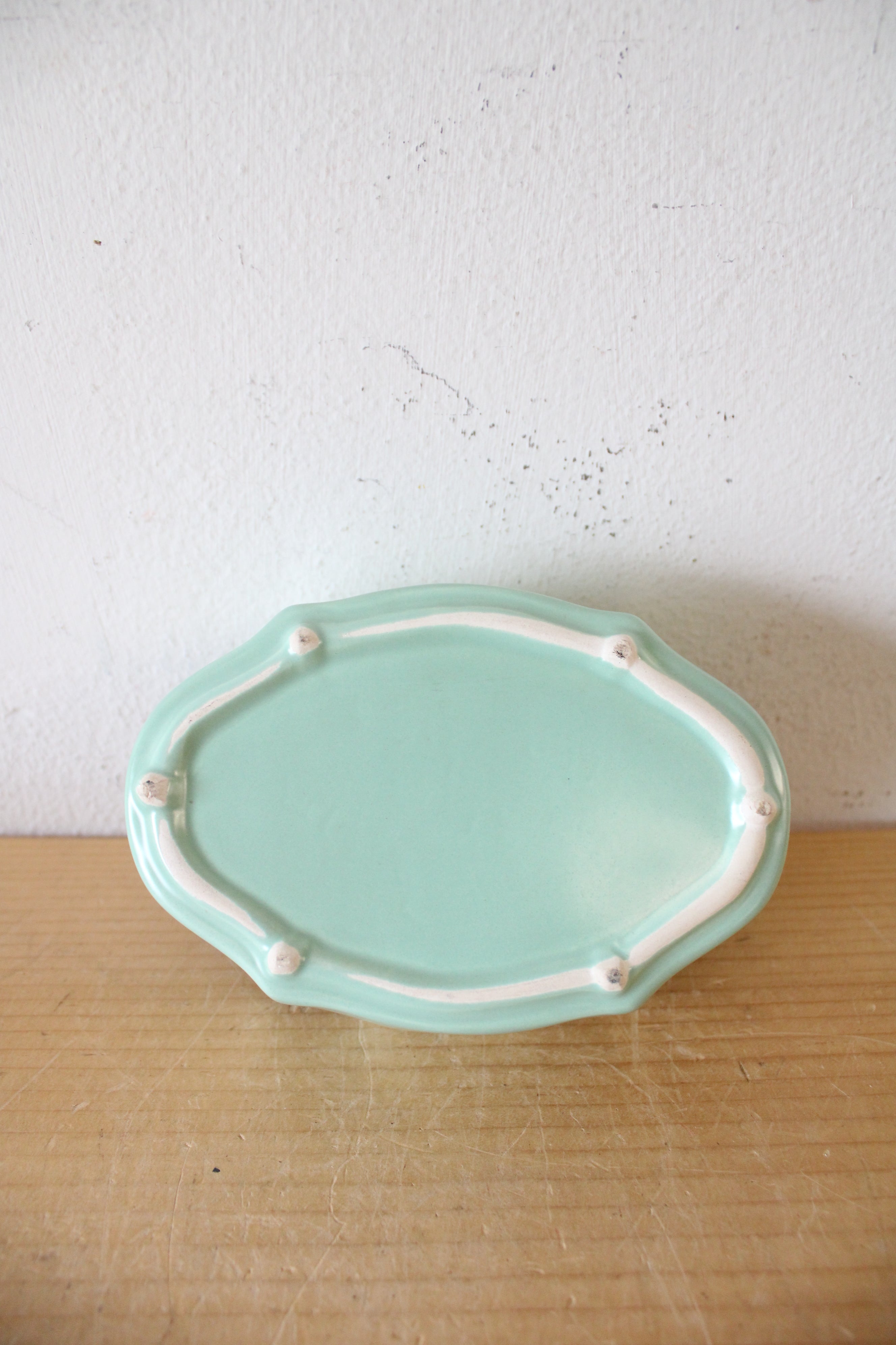 Vintage Johannes Brahm Rose Ceramic Green Trinket Dish