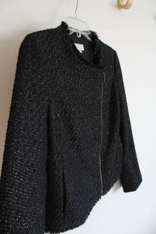 LOFT Black Silver Shimmer Zip Up Jacket | S