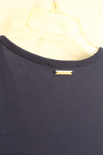 Michael Kors Navy Blue Sleeveless Stretch Dress with Bottom Pleating | S