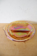 Vintage Amber Carnival Iridescent Glass Divided Dish