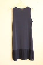 Michael Kors Navy Blue Sleeveless Stretch Dress with Bottom Pleating | S