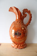 Orange Porcelain Spanish Bull Motif Large Pitcher Vase