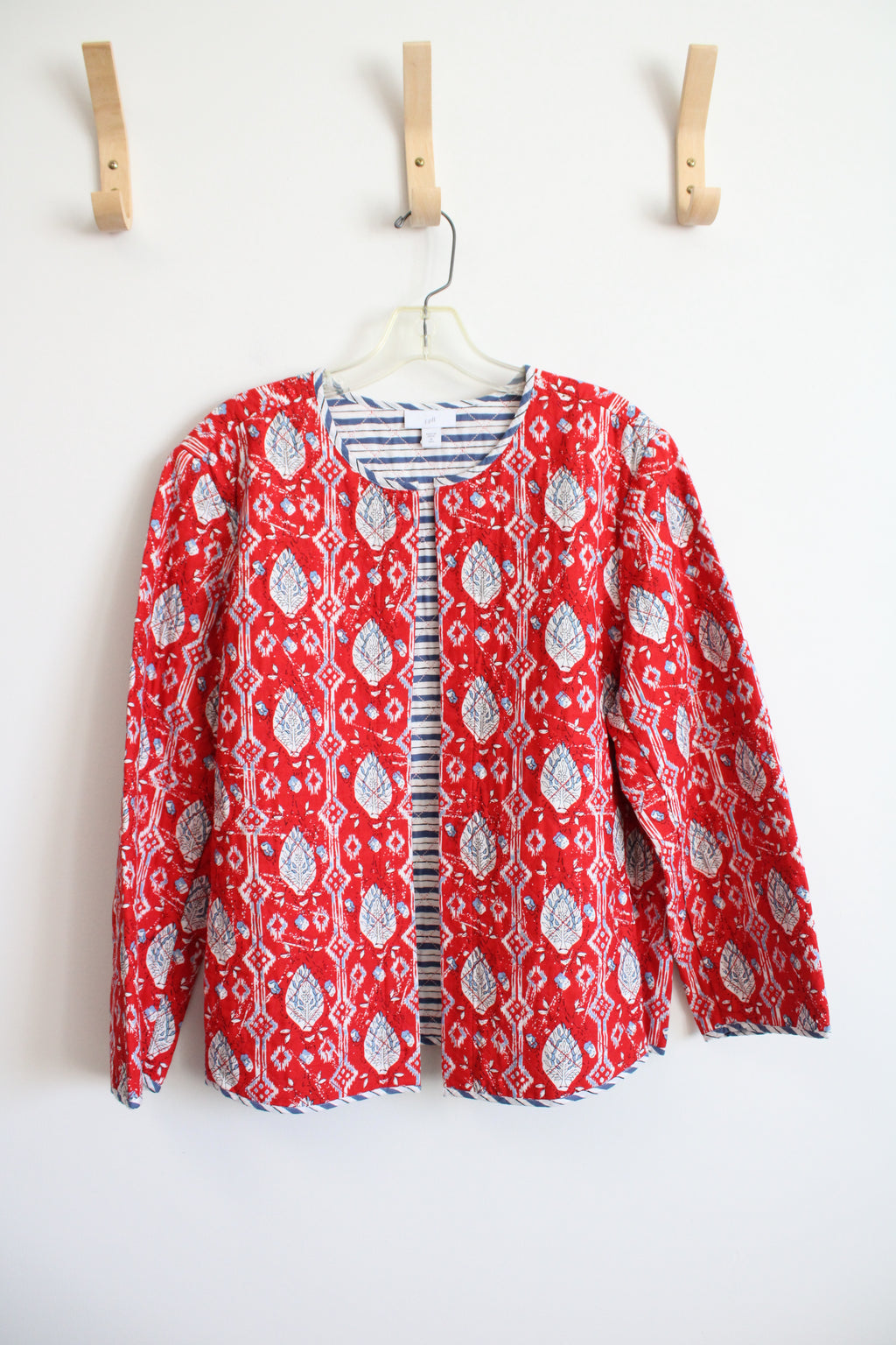 J.Jill Red White & Blue Patterned Open Jacket | M Tall