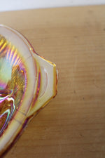 Vintage Amber Carnival Iridescent Glass Divided Dish