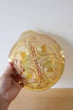 Vintage Amber Carnival Iridescent Glass Divided Dish