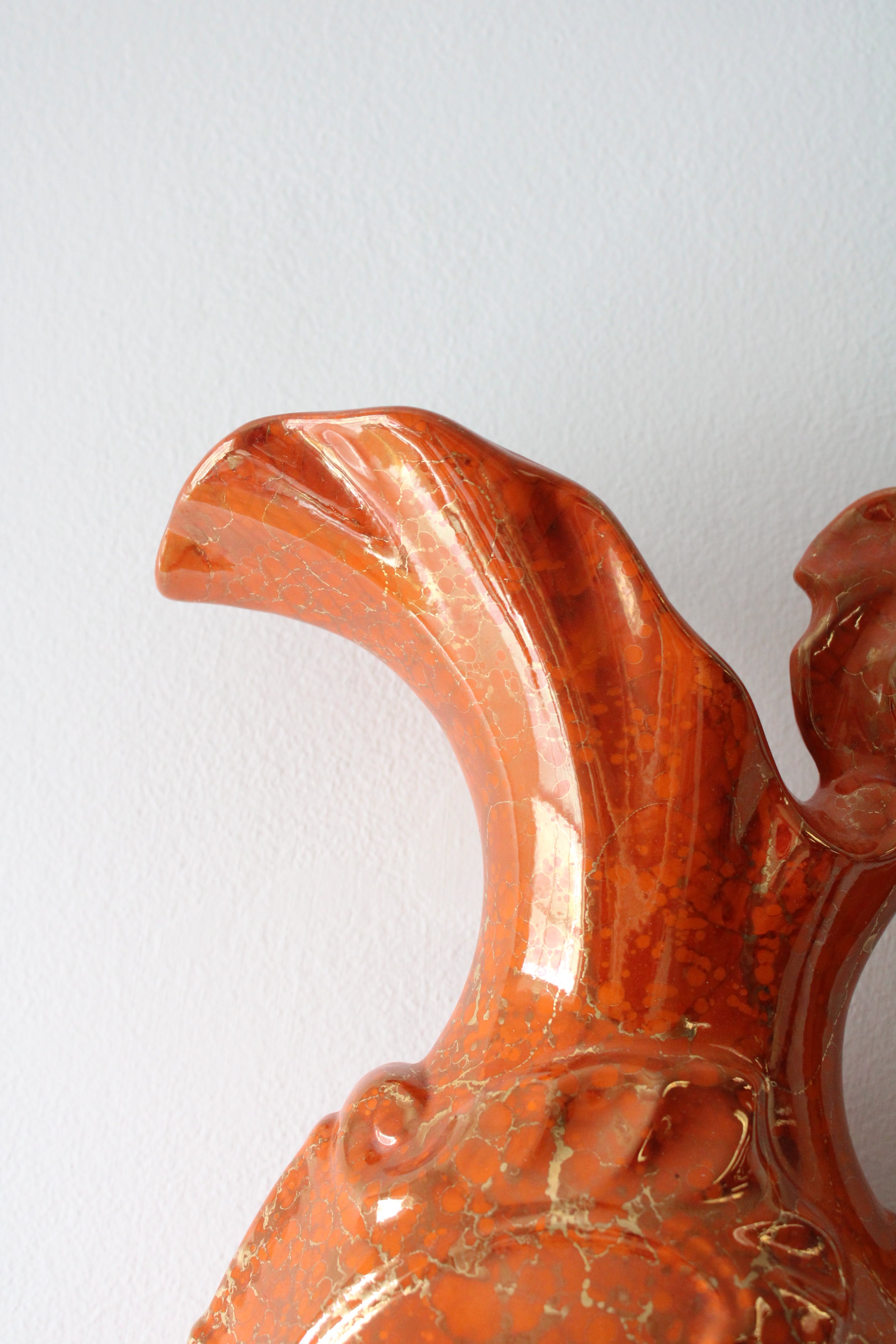 Orange Porcelain Spanish Bull Motif Large Pitcher Vase