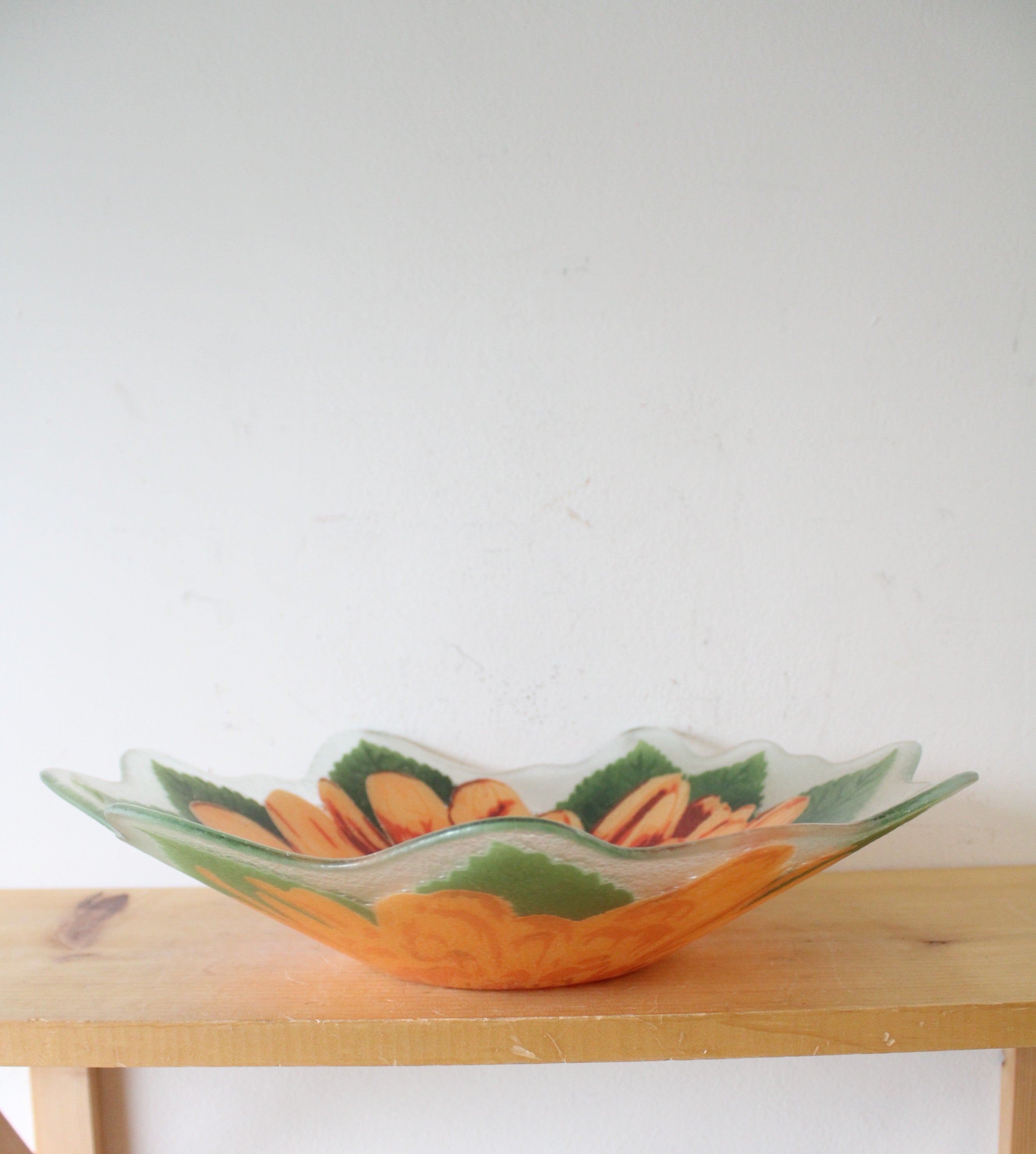 Orange Chrysanthemum Hand Blown Large Glass Bowl