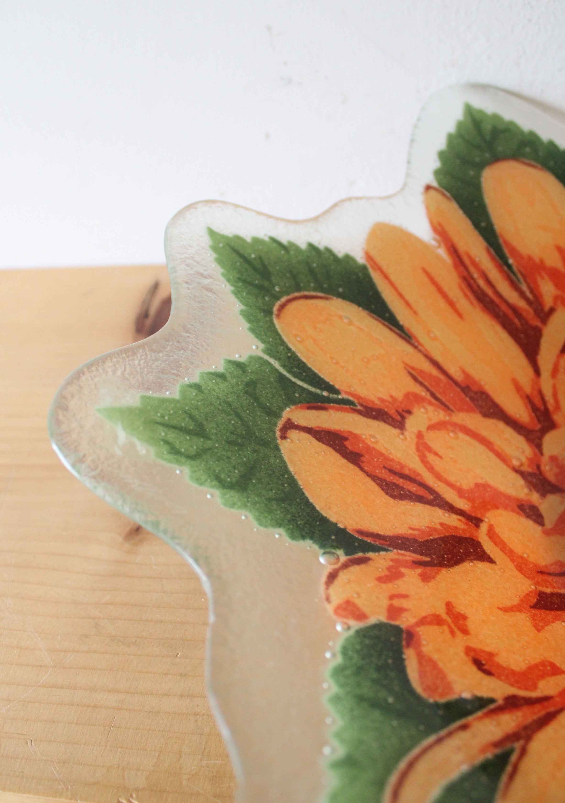 Orange Chrysanthemum Hand Blown Large Glass Bowl
