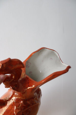 Orange Porcelain Spanish Bull Motif Large Pitcher Vase