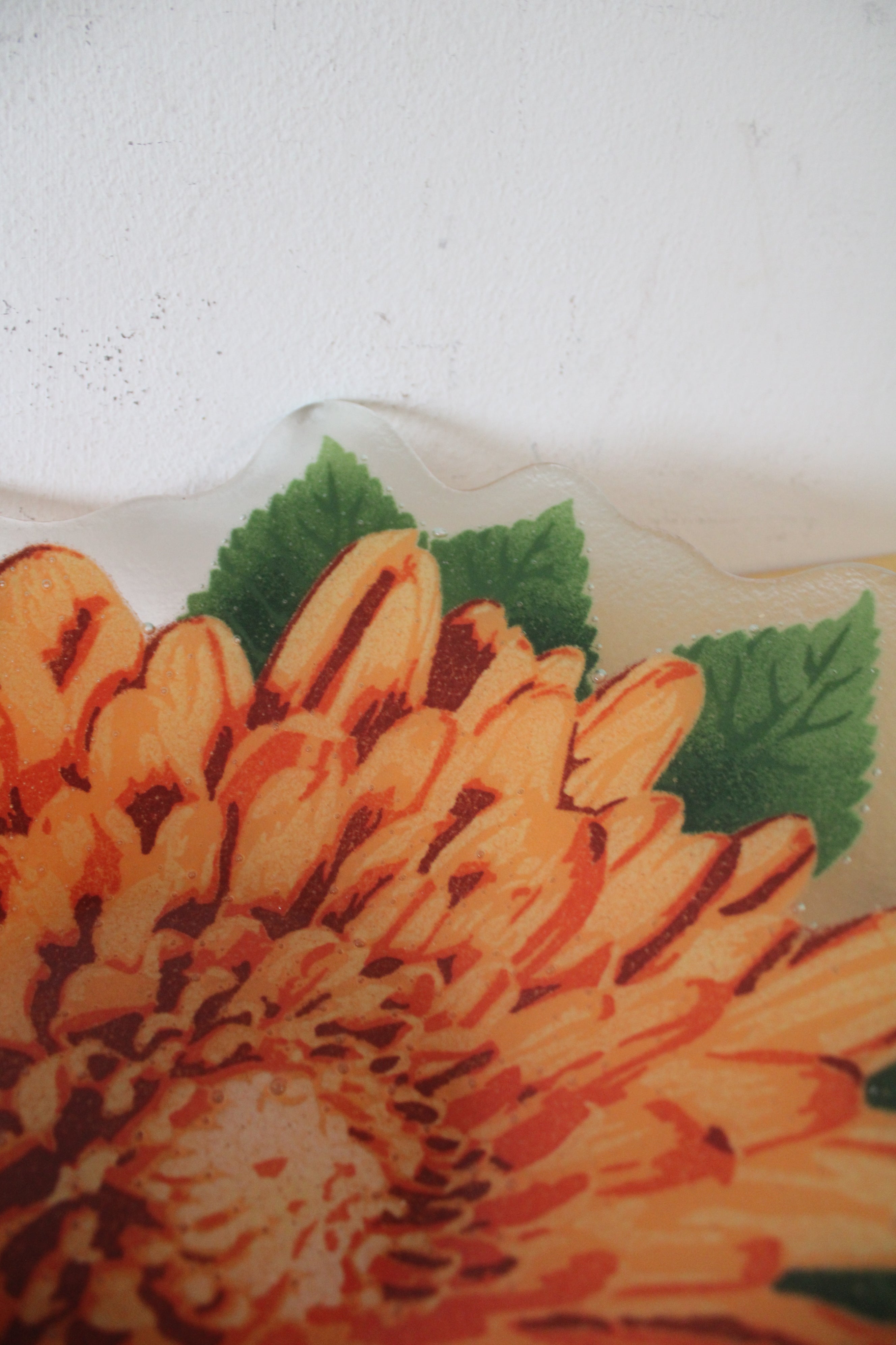 Orange Chrysanthemum Hand Blown Large Glass Bowl