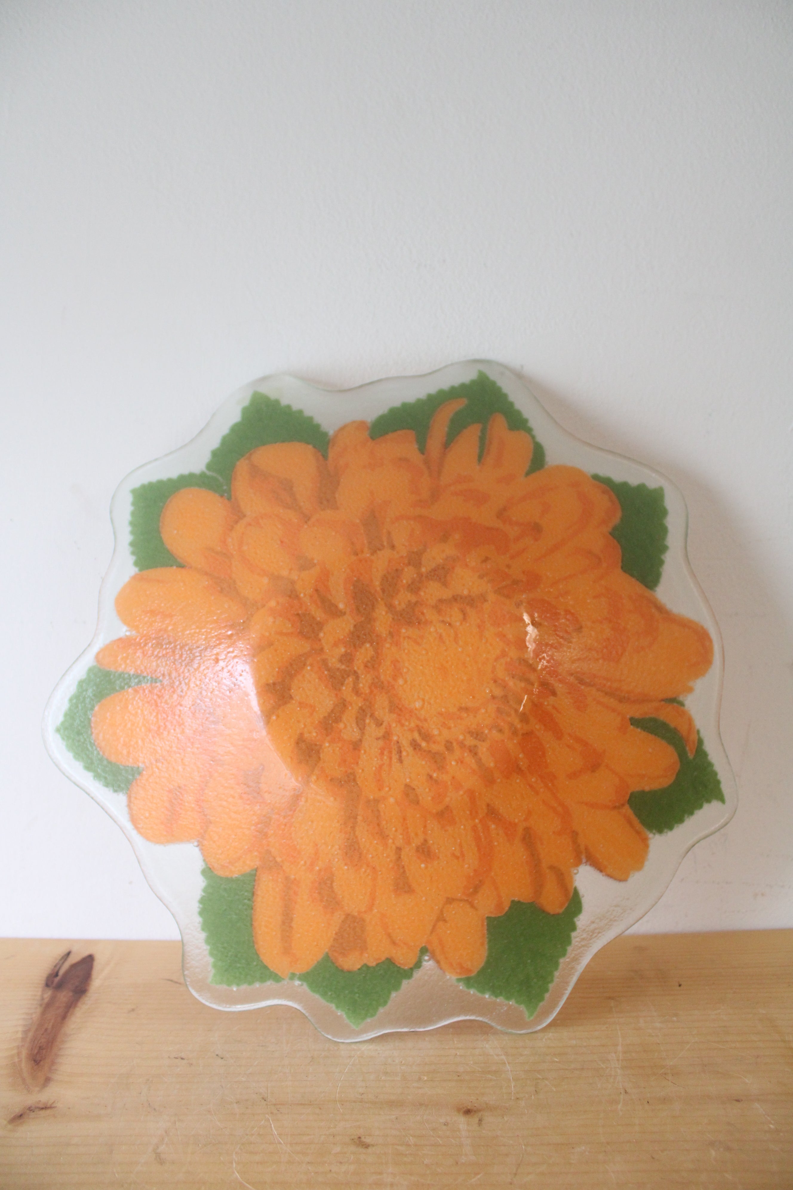 Orange Chrysanthemum Hand Blown Large Glass Bowl
