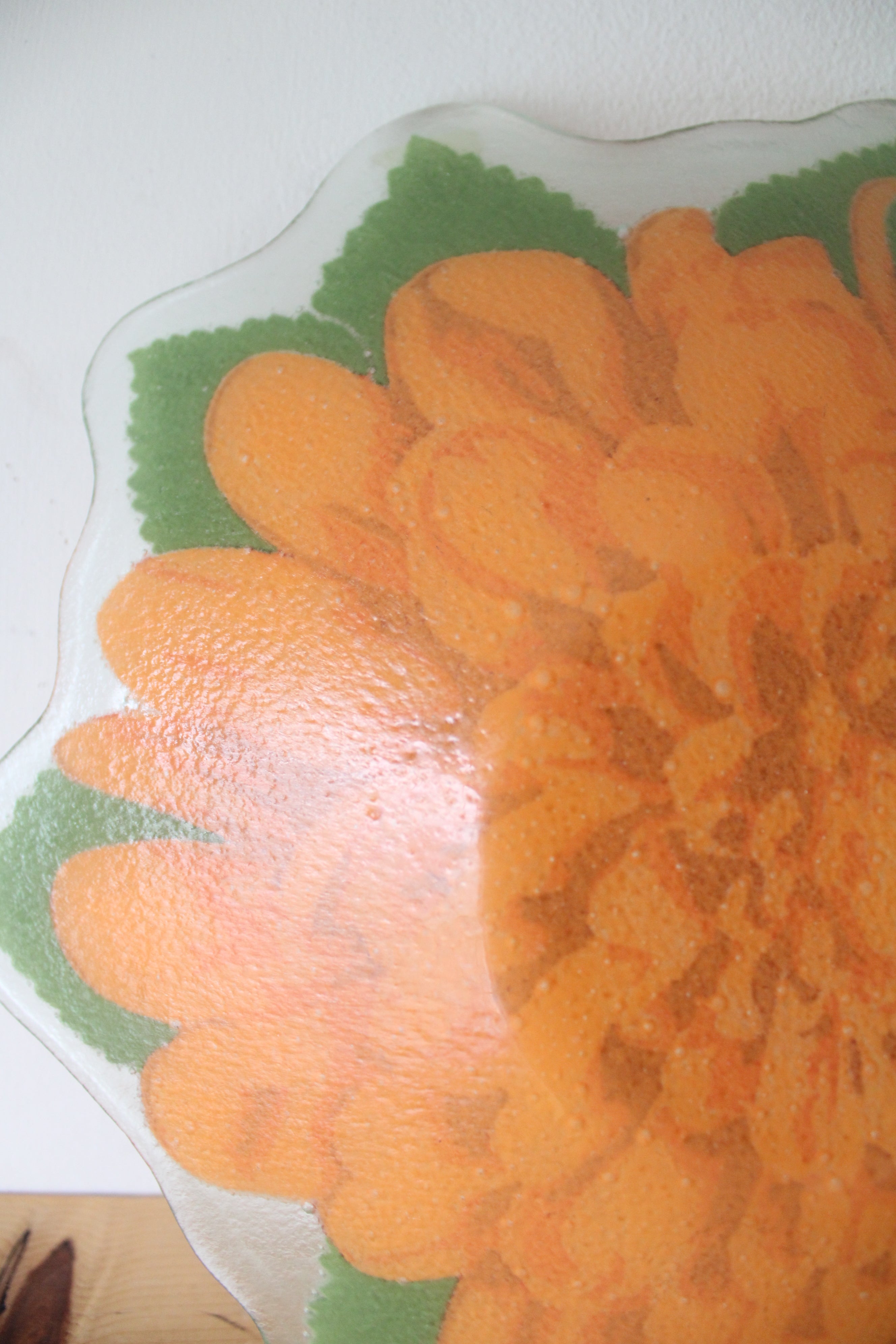 Orange Chrysanthemum Hand Blown Large Glass Bowl