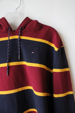 Tommy Hilfiger Maroon Navy & Yellow Striped Hoodie | XL