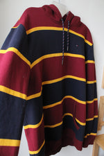 Tommy Hilfiger Maroon Navy & Yellow Striped Hoodie | XL