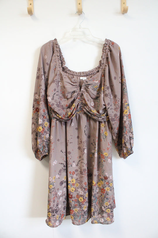 Maurices Brown Floral Long Sleeved Dress | L