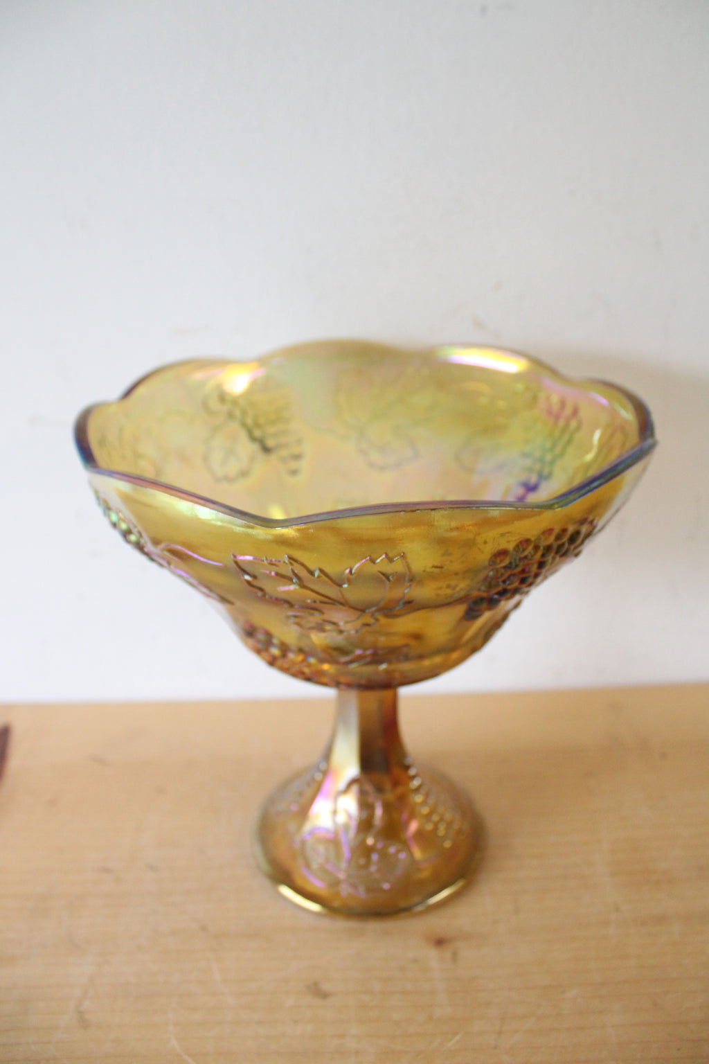 Vintage Indiana Glass Golden Harvest Grape Compote Bowl