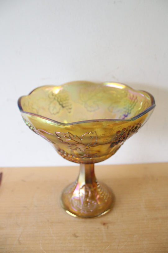 Vintage Indiana Glass Golden Harvest Grape Compote Bowl