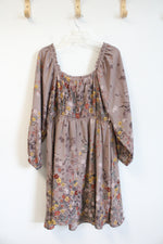 Maurices Brown Floral Long Sleeved Dress | L