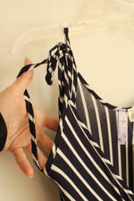 NEW Alya from Francesca's Blue and White Striped V-neck Maxi Dress with Bottom Ruffle | XS