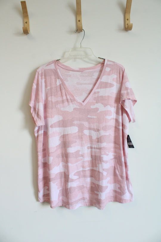 NEW Lucky Brand Pink Camo V-Neck Shirt | 2X